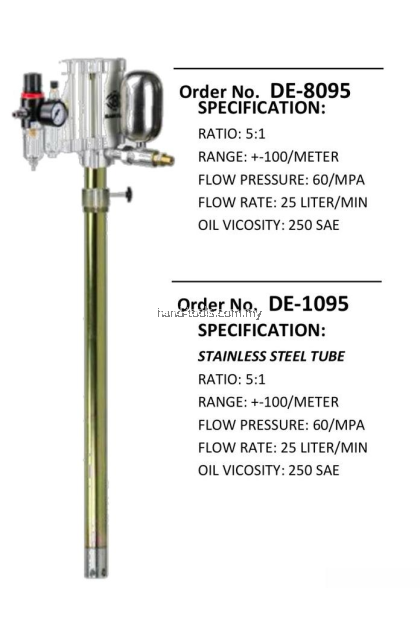 DE-8095A Pump Only pneumatic oil pump designed for 208-liter (55-gallon) drums Material: Aluminum alloy